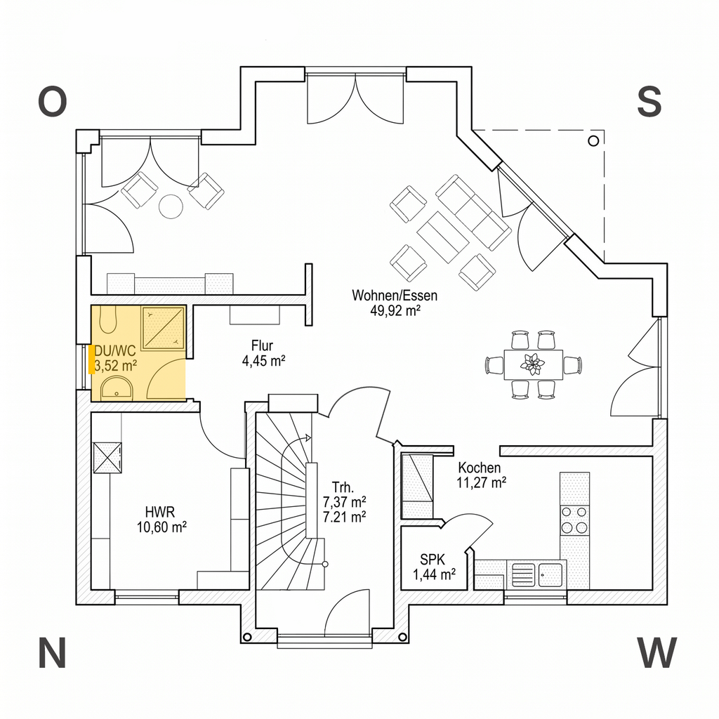 DU / WC mit SUNNYHEAT Infrarotheizung im Erdgeschoss des Musterhauses.